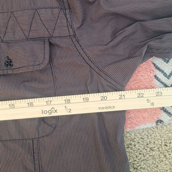 Affliction POWER TRAIN Button Down Shirt in Brown Pinstripe, sz Large - Picture 14 of 16